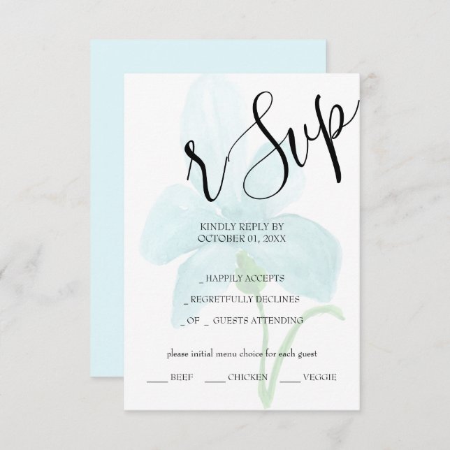Iris Blue Floral Watercolor Hand-painted RSVP Card (Front/Back)