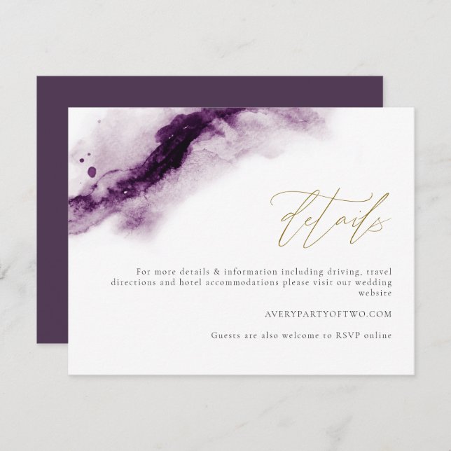 IRIS | Boho Plum Purple Gold Splash Details Card (Front/Back)