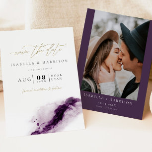 IRIS Boho Plum Purple Gold Splash Save the Date Invitation