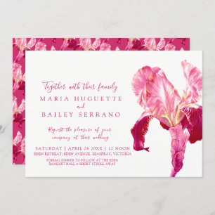Iris botanical art red pink wedding invitations