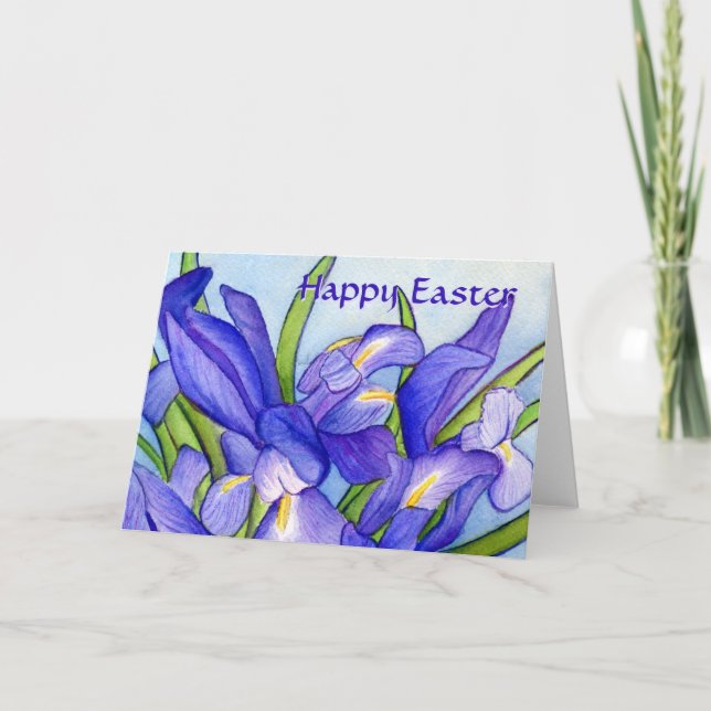 Iris Bouquet "Happy Easter" Greeting Card (Front)