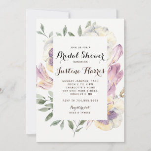 Iris Bridal Shower Invitation, pansies Invitation