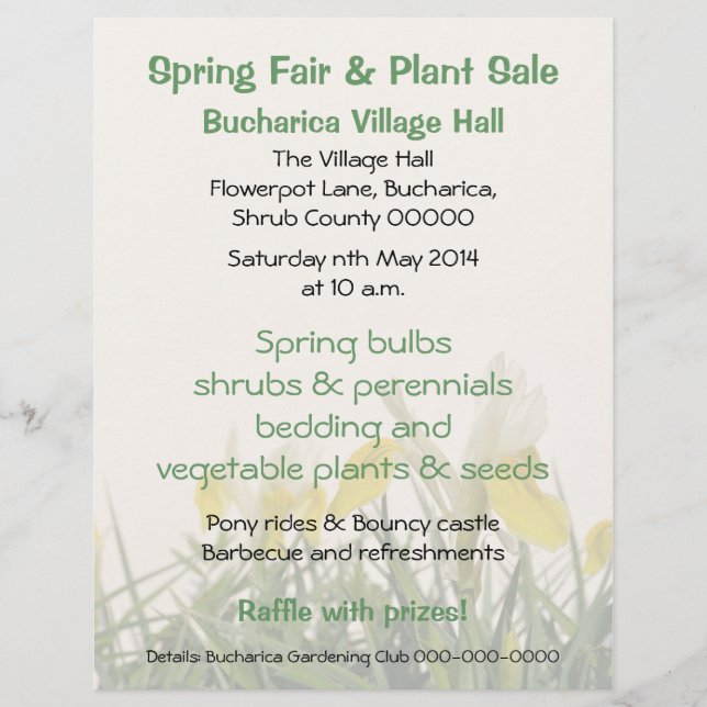 Iris bucharica plant sales or fair flyer (Front)
