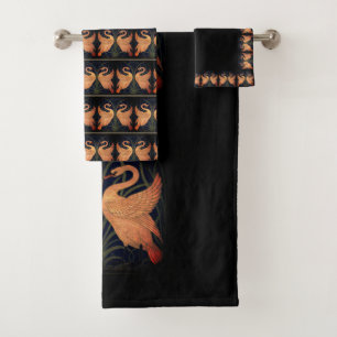  Iris Crane Black Peach Gold Bath Towel Set