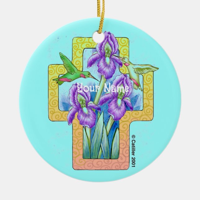 Iris Cross Christian Ornament  (Front)