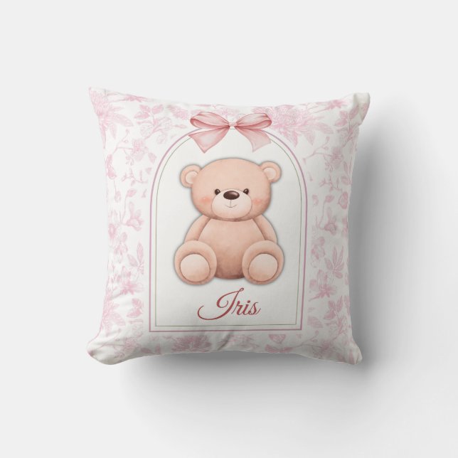 Iris | Custom Pink Teddy Bear Nursery Design  Cushion (Front)