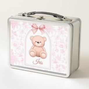 Iris   Custom Pink Teddy Bear Nursery Design  Metal Lunch Box