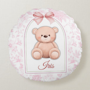 Iris   Custom Pink Teddy Bear Nursery Design  Round Cushion