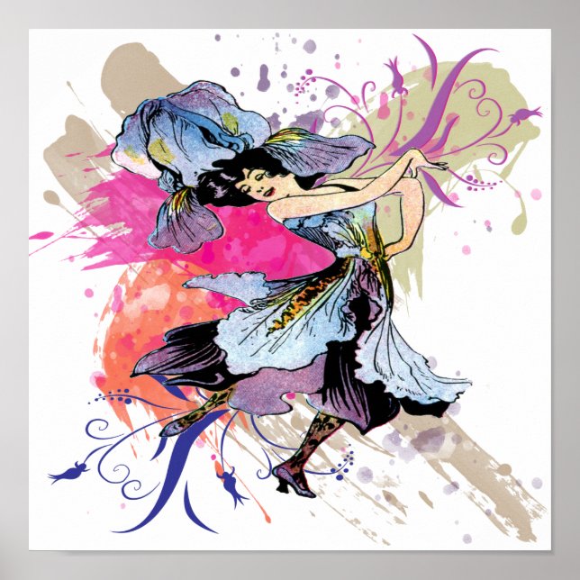Iris Dancing Fairy Lady Vintage Abstract Art Poster (Front)