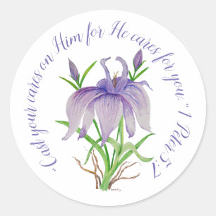 Iris Floral Art with Jesus' Name Classic Round Sticker