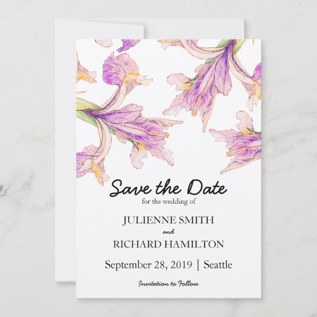 Iris Floral Modern Botanical Wedding Save the Date (Front)