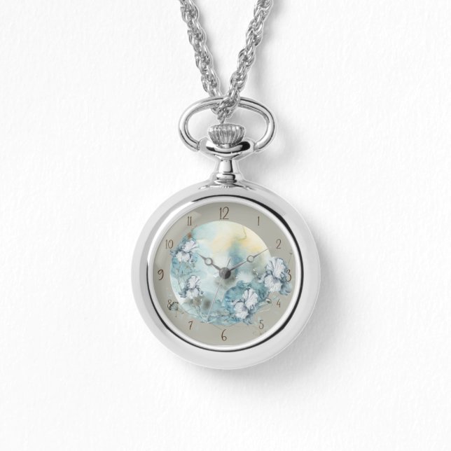 Iris Floral Moon Necklace Watch (Front)