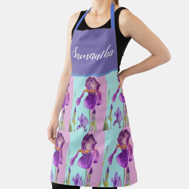 Iris Floral Shabby Chic Purple Aqua Turquoise Apron (Insitu)
