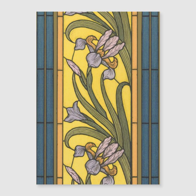 Iris Flower Art Nouveau Stained Glass Blue Gold (Front)