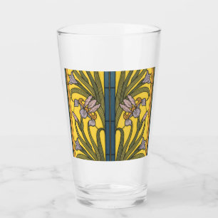 Iris Flower Art Nouveau Stained Glass Blue Gold
