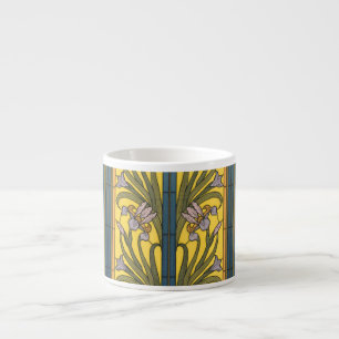 Iris Flower Art Nouveau Stained Glass Blue Gold Espresso Cup