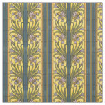 Iris Flower Art Nouveau Stained Glass Blue Gold Fabric