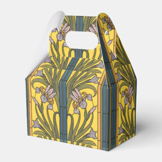 Iris Flower Art Nouveau Stained Glass Blue Gold Favour Box (Front Side)