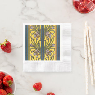 Iris Flower Art Nouveau Stained Glass Blue Gold Napkin