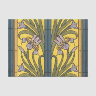 Iris Flower Art Nouveau Stained Glass Blue Gold Tissue Paper