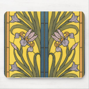 Iris Flower Art Nouveau Stained Glass Pattern Mouse Mat