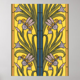 Iris Flower Art Nouveau Stained Glass Pattern Poster