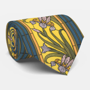 Iris Flower Art Nouveau Stained Glass Pattern Tie