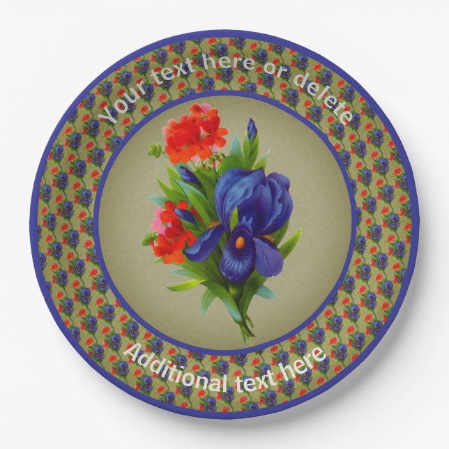 Iris Flower Bouquet Personalised Party  Paper Plate (Front)