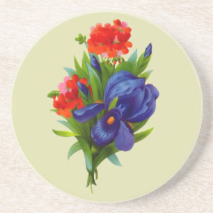 Iris Flower Bouquet Vintage Art Coaster