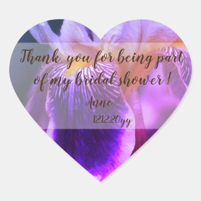 Iris Flower  Bridal Shower Heart Stickers (Front)