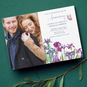 Iris flower couple photo Anniversary Party  Invitation