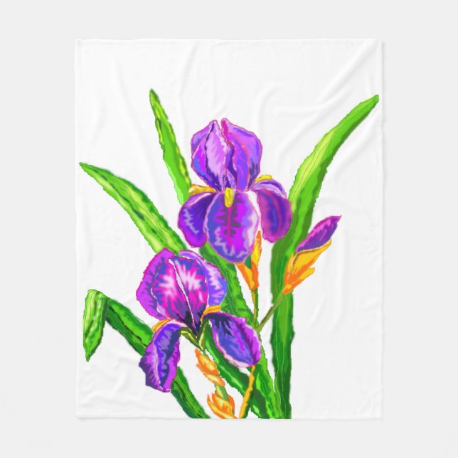 Iris Flower Fleece Blanket Irises Custom Colours (Front)
