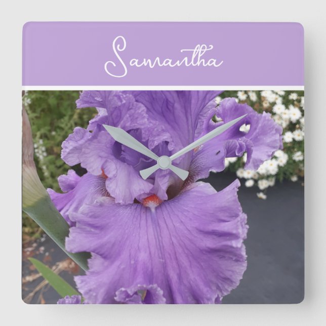 Iris Flower Flowers Purple Lavender Lilac Apron Square Wall Clock (Front)