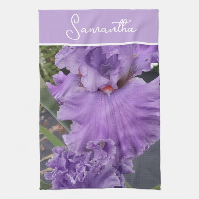  Iris Flower Flowers Purple Lavender Womans Name Tea Towel (Vertical)
