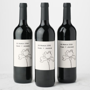 Iris flower personalise name and wedding date wine label