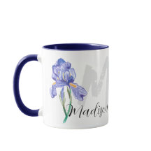 Iris flower personalised name mug (style: Madison)