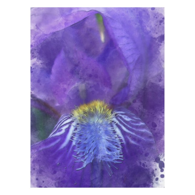 Iris Flower Purple Watercolor Tablecloth (Front)