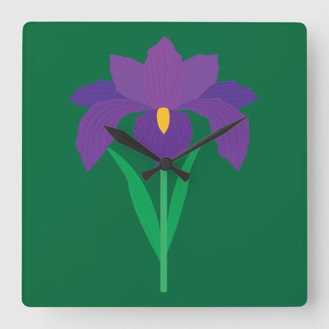 Iris Flower Square Wall Clock (Front)