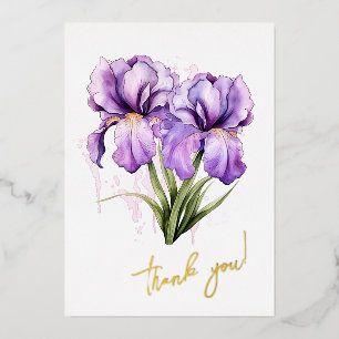 Iris Flower "Thank you!" Editable Foil Holiday Card
