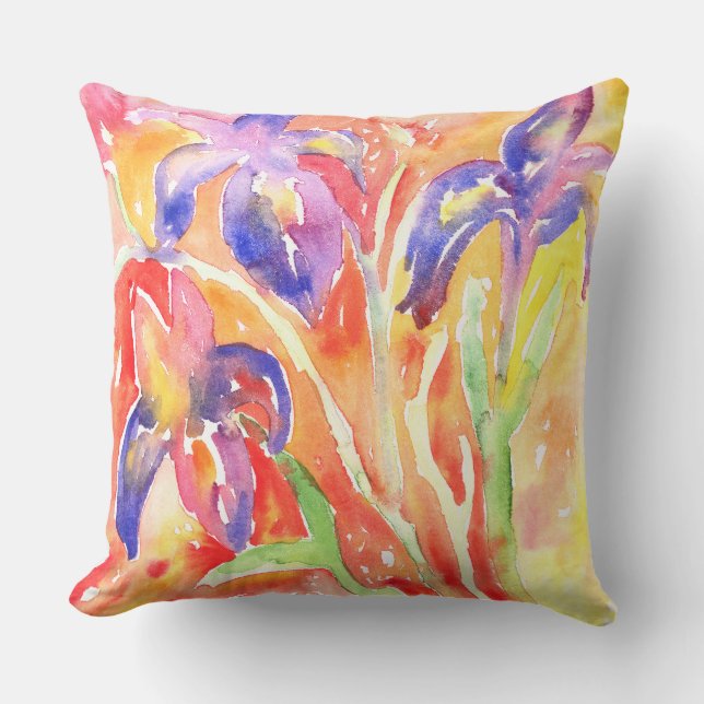 Iris Flower Watercolor Painting Cushion (Front)