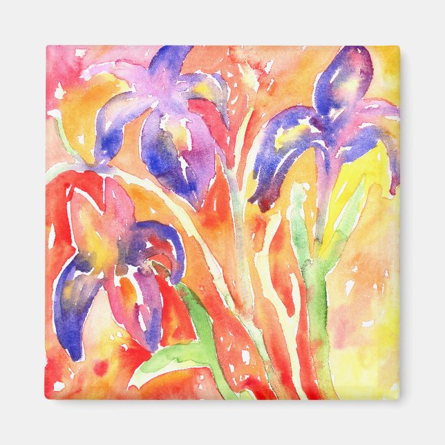 Iris Flower Watercolor Painting Magnet (Front)