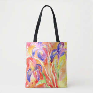 Iris Flower Watercolor Painting Tote Bag