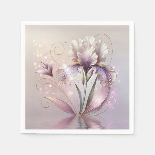 Iris Flower With Gold Etching Napkin (Front)