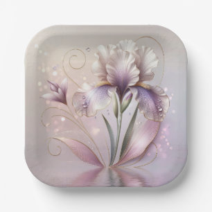 Iris Flower With Gold Etching Paper Plate