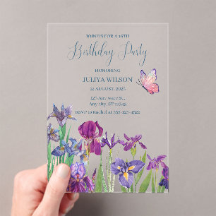 Iris flowers 16th Birthday Party  Acrylic Invitations