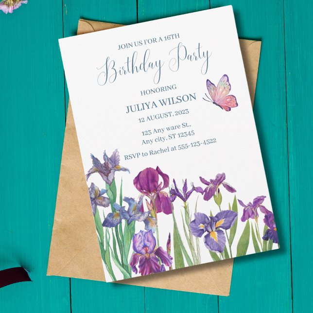 Iris flowers 16th Birthday Party  Invitation (Creator Uploaded)