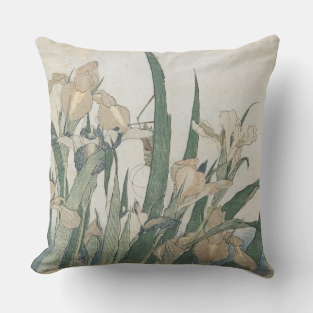 Iris Flowers and Grasshopper, c.1830-31 Cushion (Front)