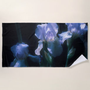 Iris Flowers at Twilight Beach Towel
