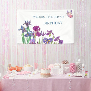 Iris flowers Birthday Party Banner