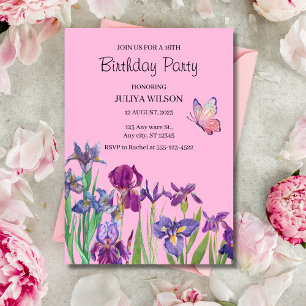 Iris flowers Birthday Party  Invitation